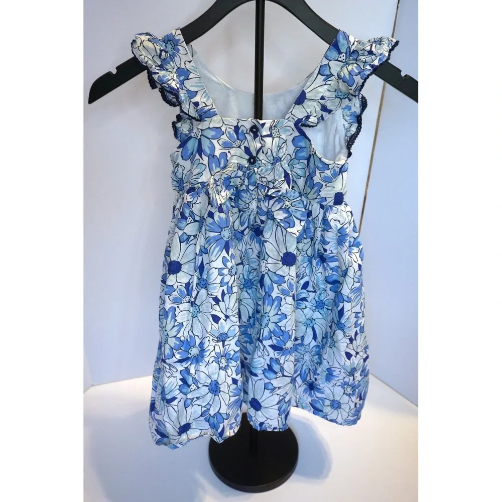 Sigrid Olsen Kids Blue Floral Cotton Ruffle Strap Dress Size 6